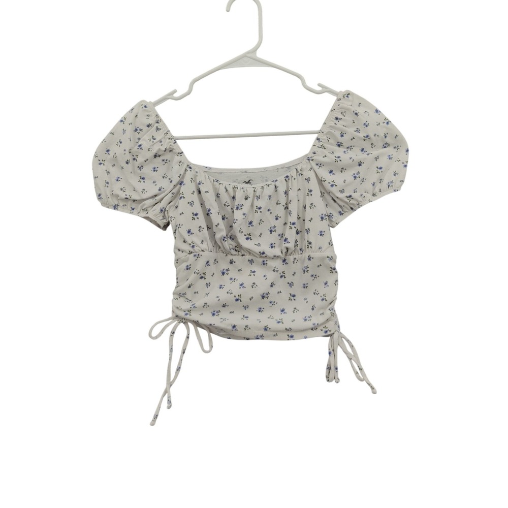 Hollister Women Milkmaid Fairy Cottage Peasant Coquette Ruched Puff Sleeve Top S